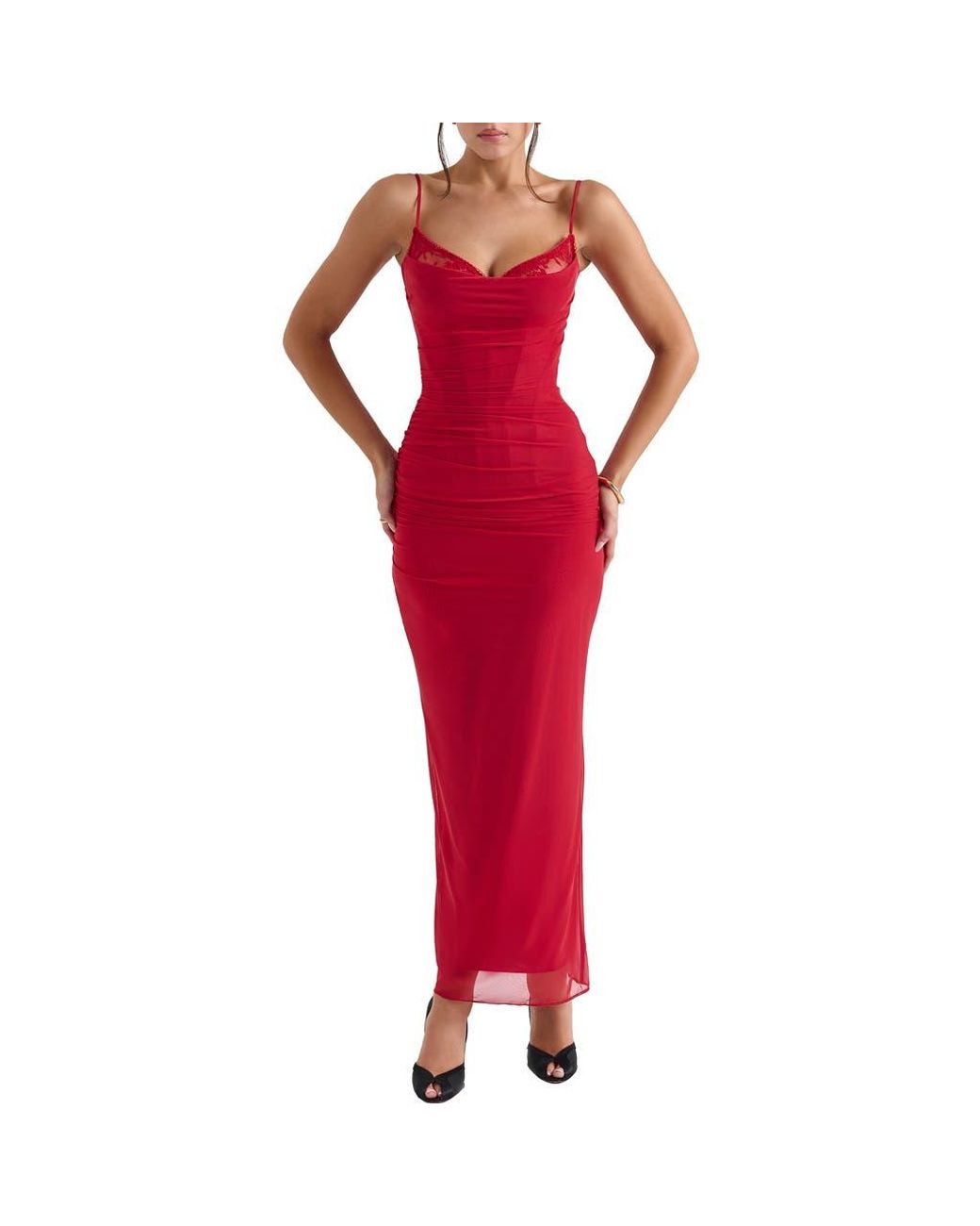 House Of Cb Nalini Mesh Corset Cocktail Dress in Red | Lyst