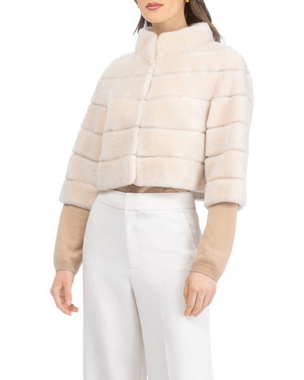 Gorski Genuine Shearling Cropped Bolero With Cropped Sleeves in White ...