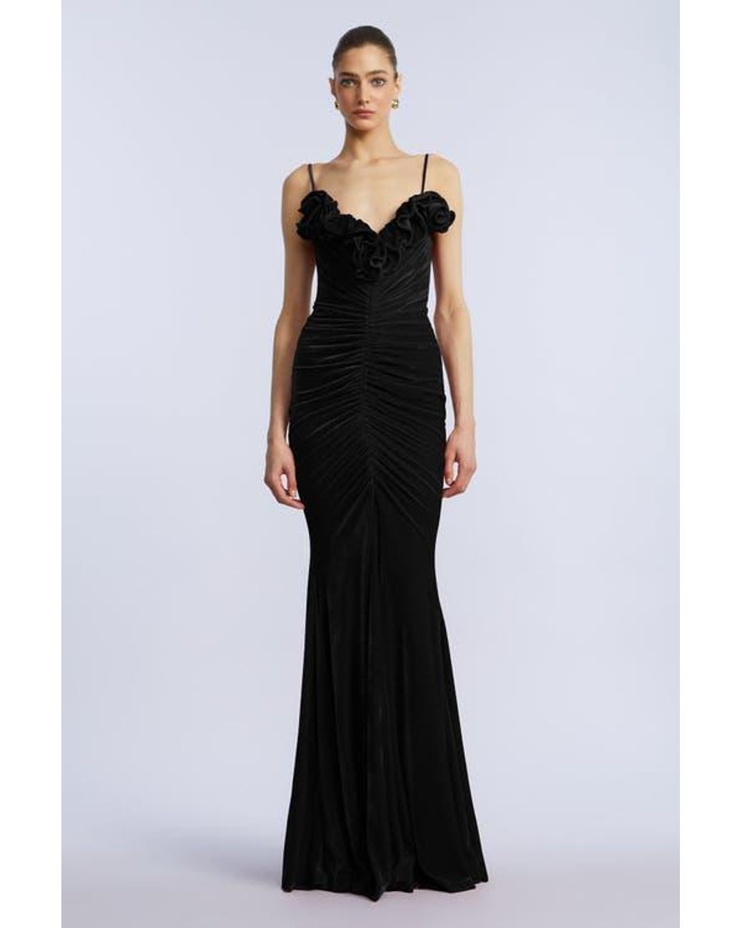 Velvet Ruffle Gown BCBGMAXAZRIA Ruffle Velvet Gown in Blue | Lyst
