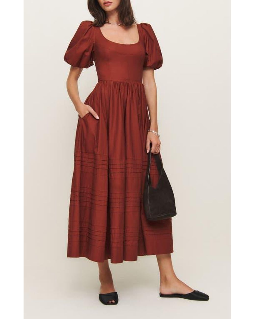 Reformation Everlyn Puff Sleeve Stretch Organic Cotton Maxi Dress in Red |  Lyst
