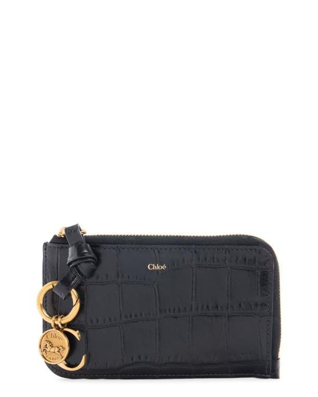 Chloé Small Alphabet Zip Croc Embossed Leather Card Holder in