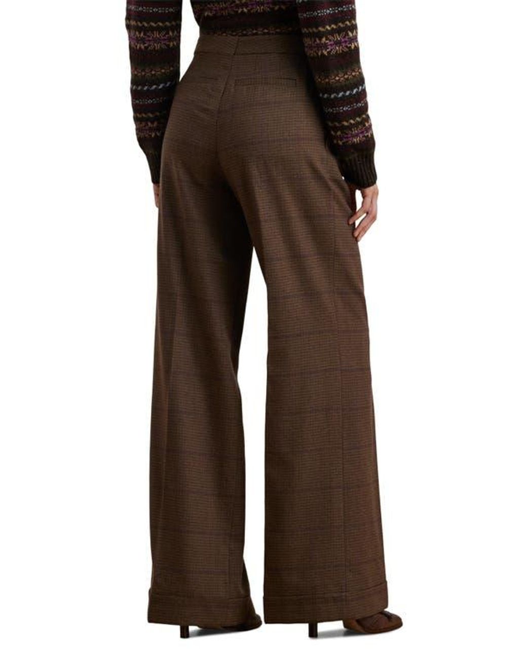 Ralph Lauren Check Wool Wide Leg Pants in Brown | Lyst