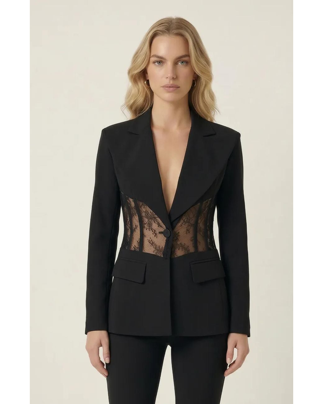 Modenaire Black Lace Panel Blazer