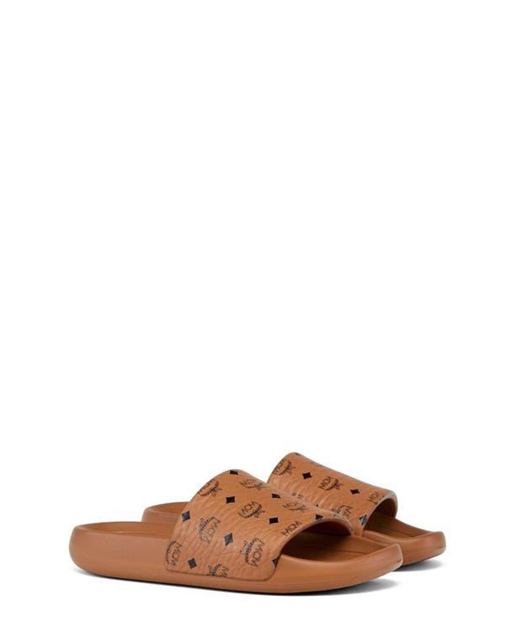 MCM Brown Monogram Print Rubber Slides