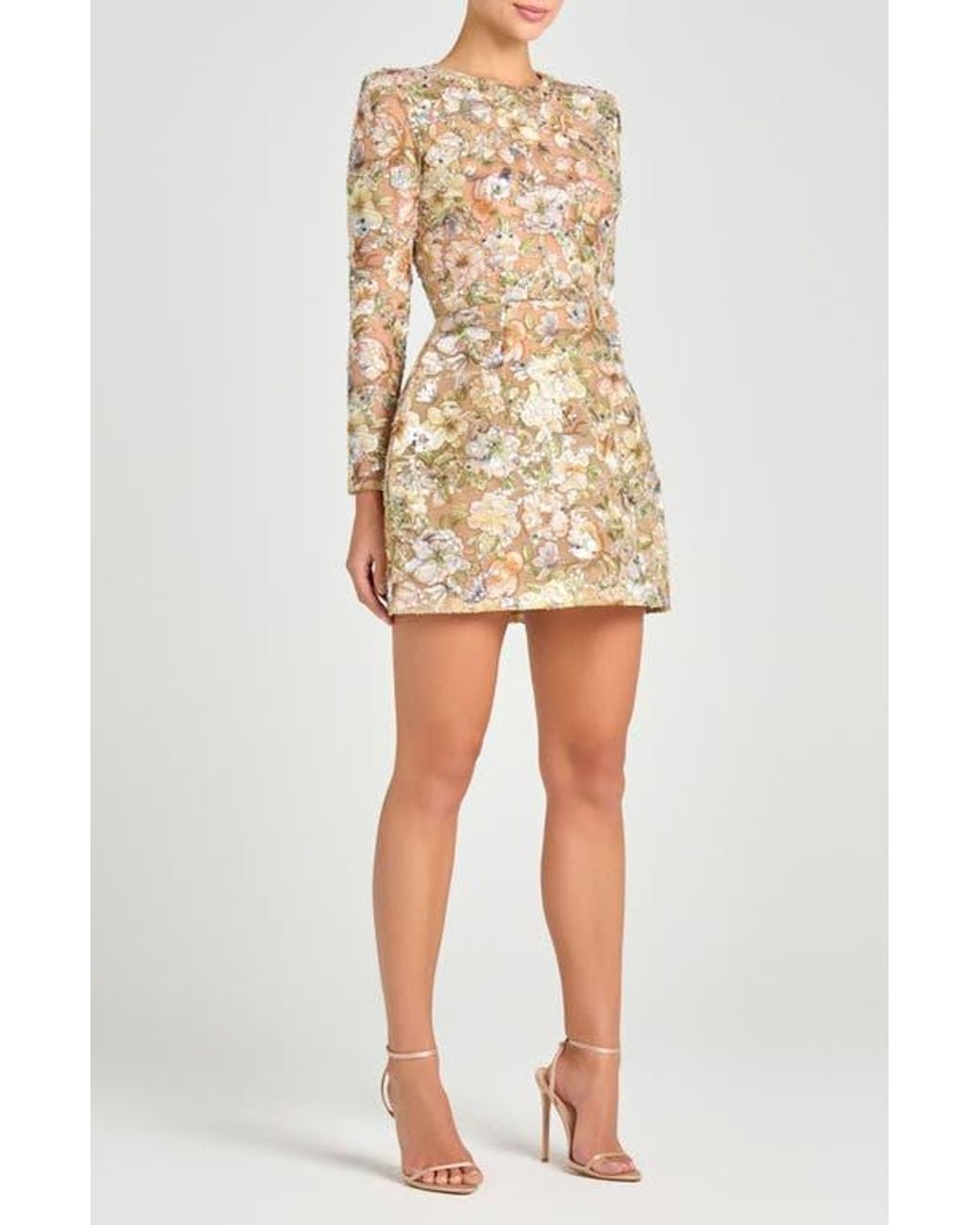 Nadine Merabi Sienna Beaded Floral Embroidery Long Sleeve Cocktail Minidress in Natural | Lyst Nadine Merabi Sienna Beaded Floral Embroidery Long Sleeve Cocktail Minidress in Natural | Lyst