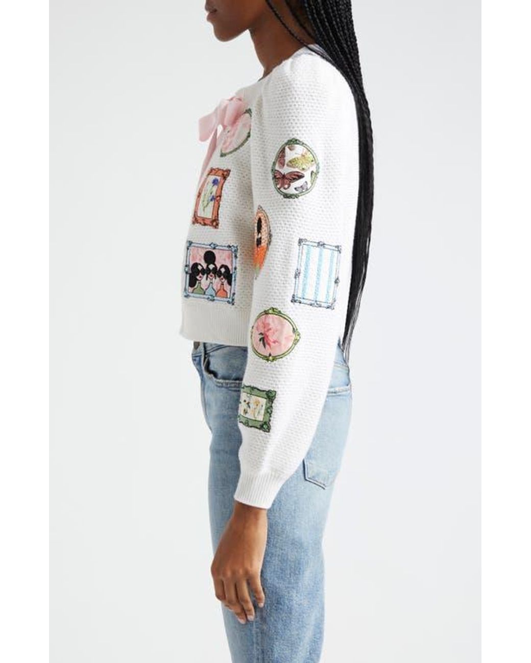 Cardigan Alice + Olivia Kitty Bow Floral - Taille L Ivoire - Neuf Sans étiquette
