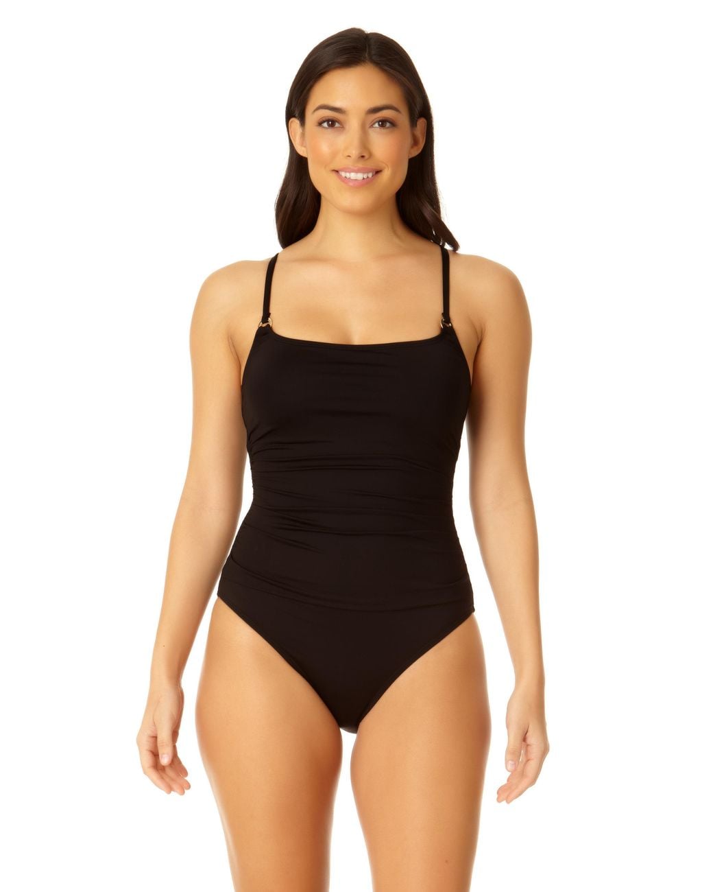 Anne Cole Black Shirred Lingerie Maillot One Piece