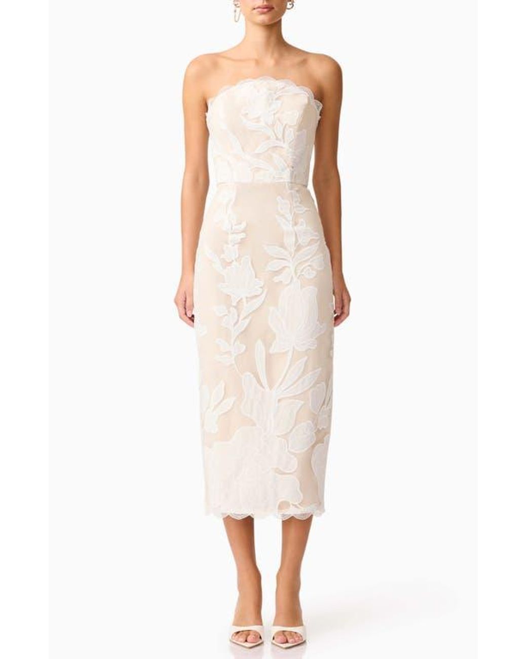 elliatt flora strapless 3d floral lace fitted cocktail mini dress Roseate Floral Mini Dress in Pink main image 1