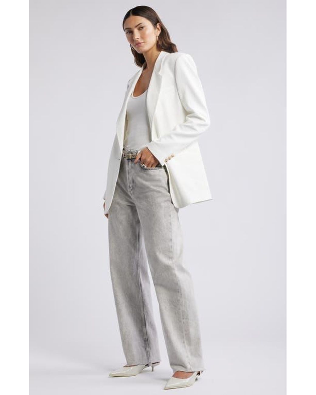 Open Edit White Curator Crepe Relaxed Blazer