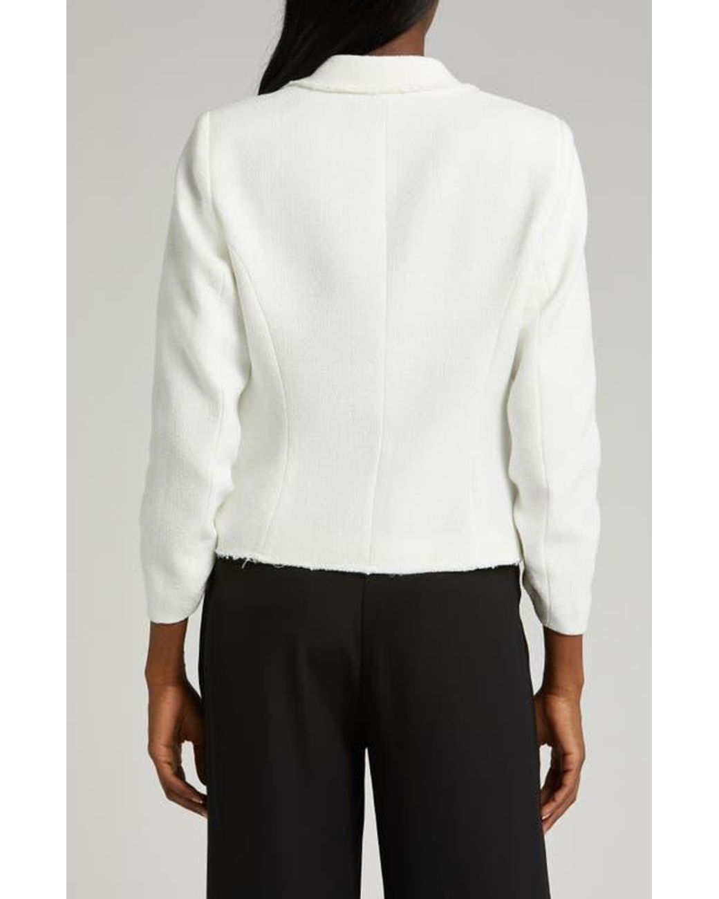 Halogen® White Raw Hem Crop Blazer