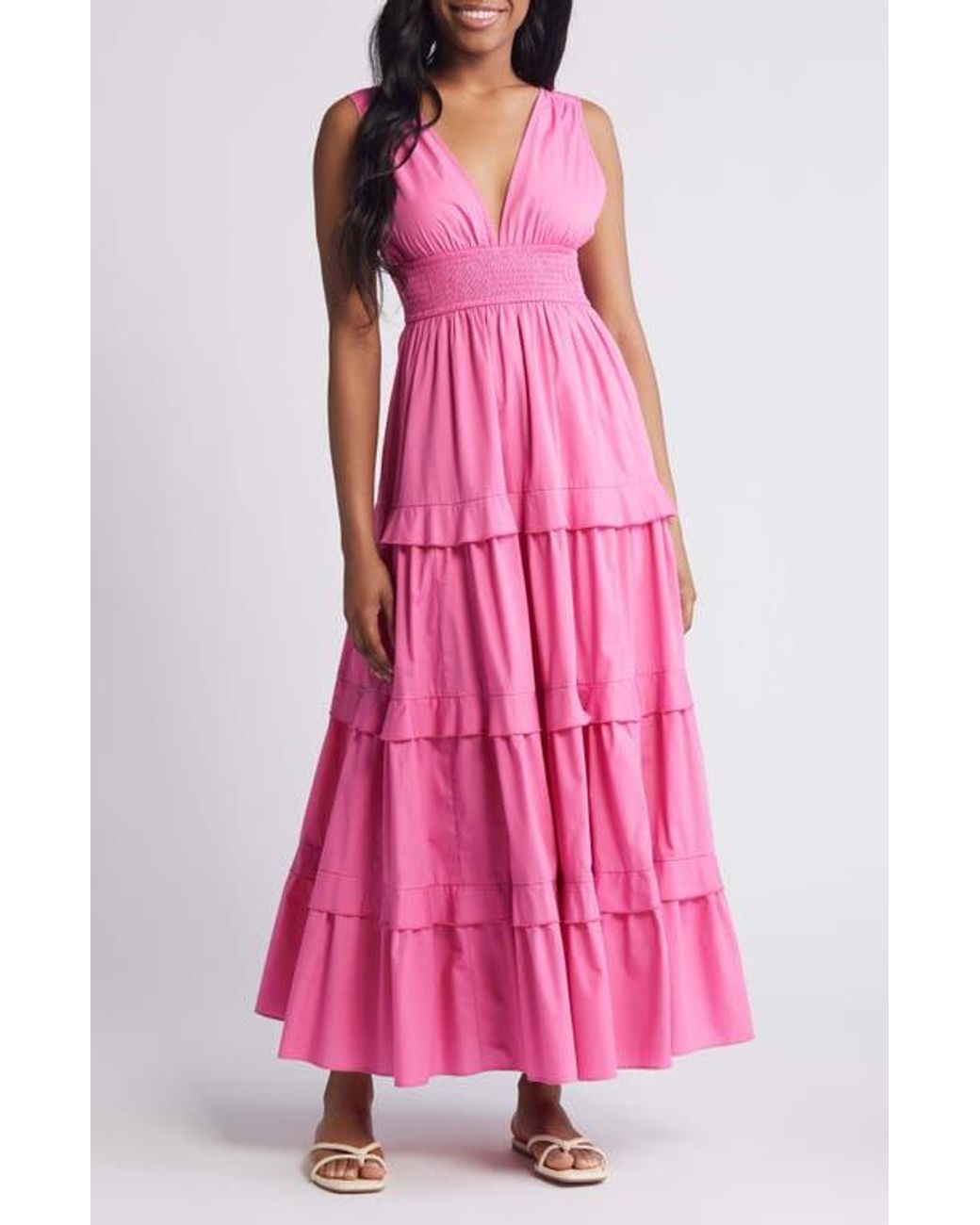 Chelsea28 V Neck Tiered Maxi Dress in Pink Lyst