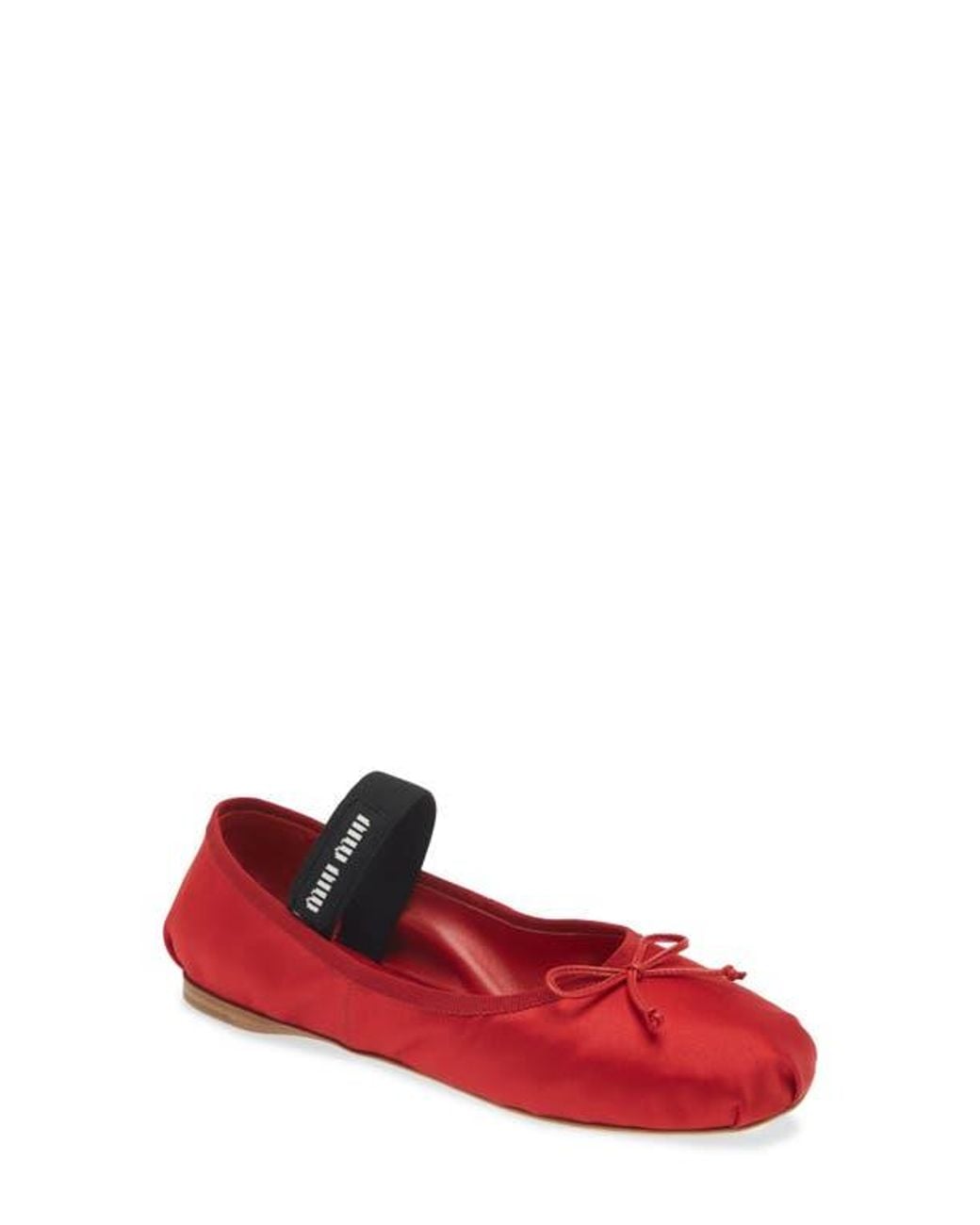 Miu Miu Logo Strap Ballet Flat in Red | Lyst