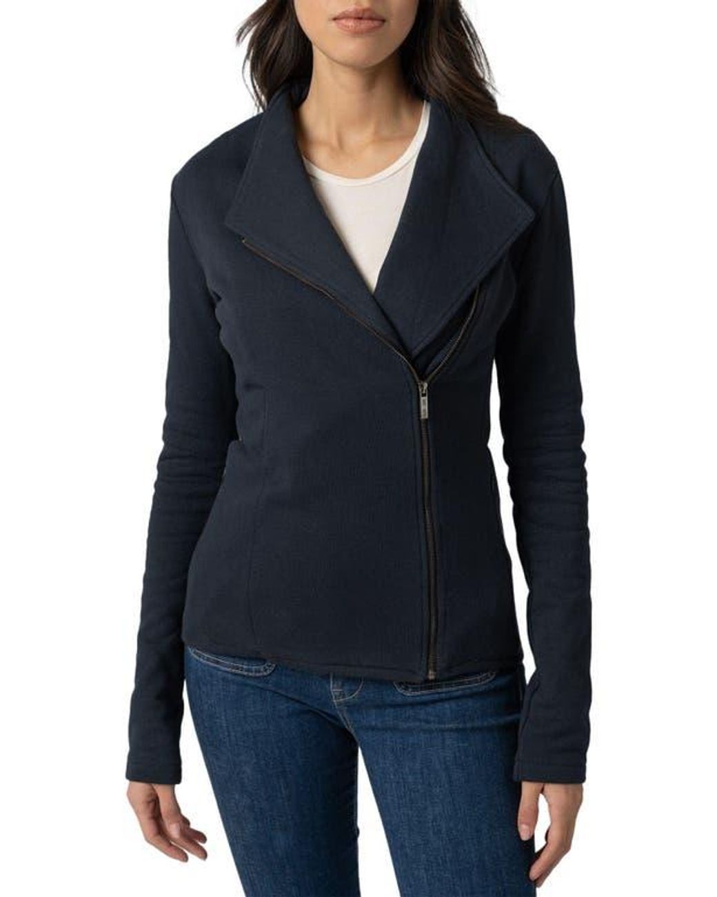 Saint + Sofia Blue Cotton Biker Jacket