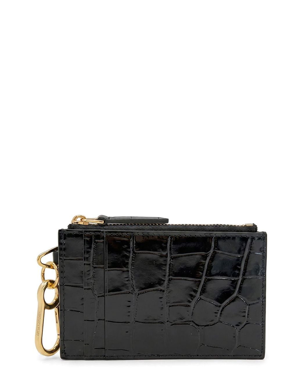 Veronica Beard Black Croc Embossed Zip Card Holder