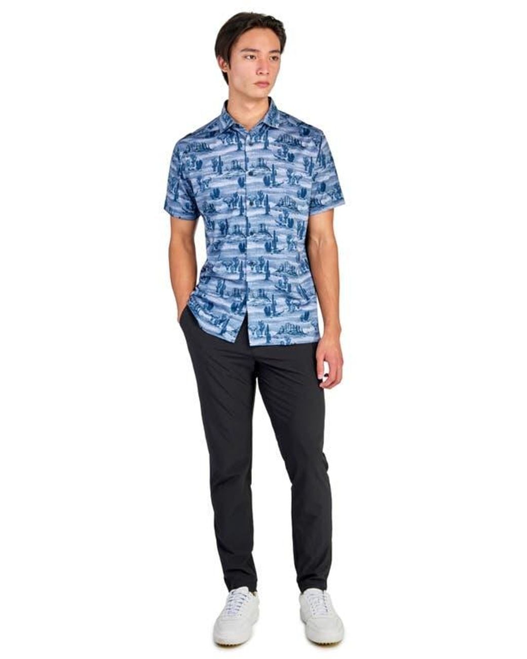 Con.struct Blue Regular Fit Desert Print Recycled Performance Golf Button-Down Shirt for men
