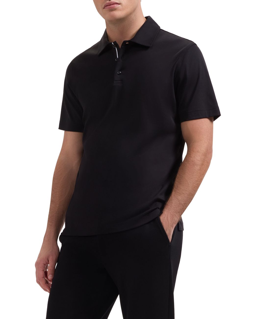 Bugatchi Black Three Button Performance Polo for men