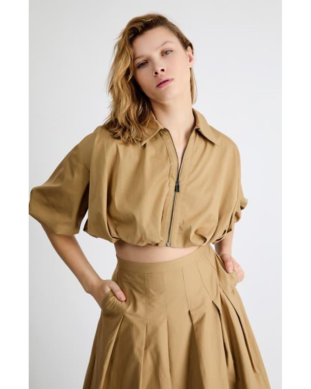 Extro & Vert Brown Indie Zip-Up Crop Top