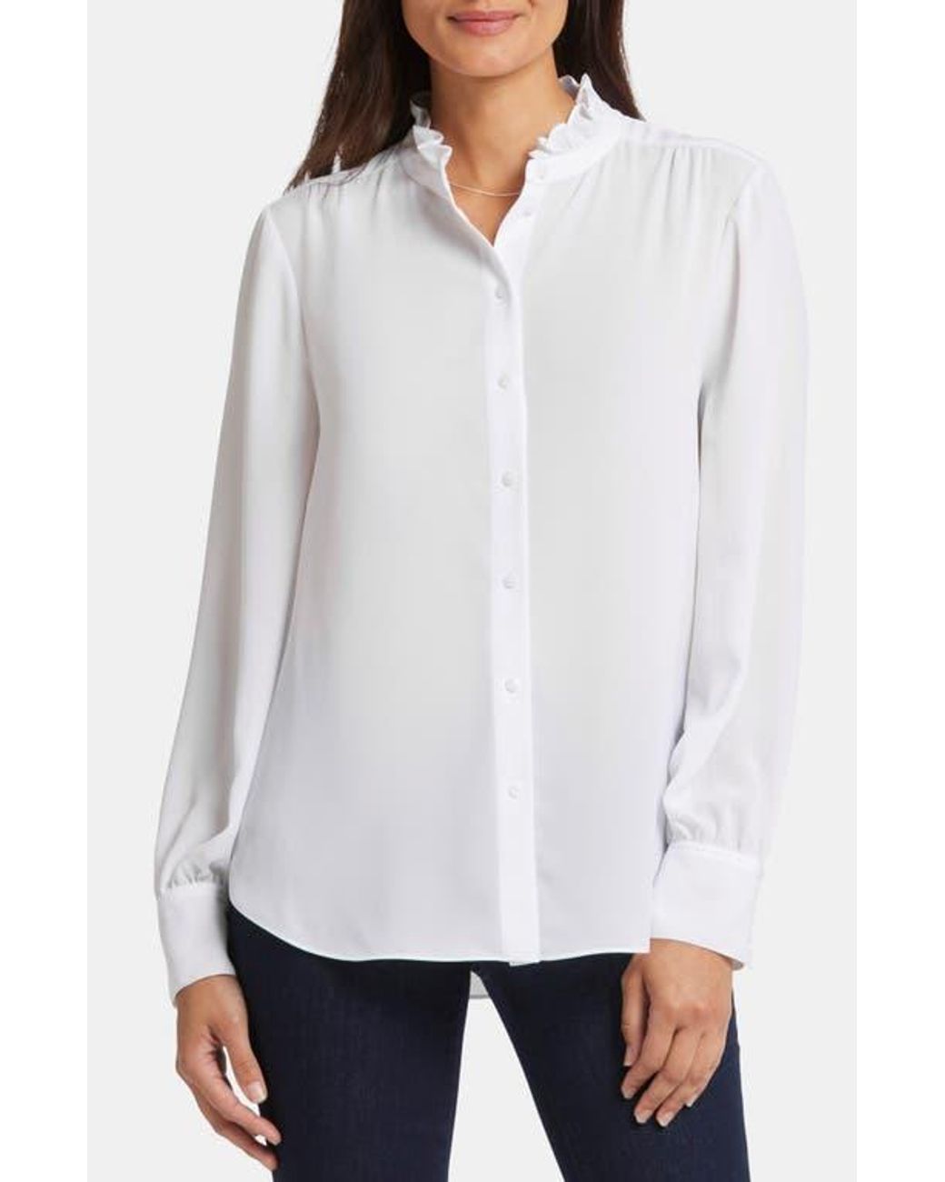 NYDJ White Ruffle Neck Blouse