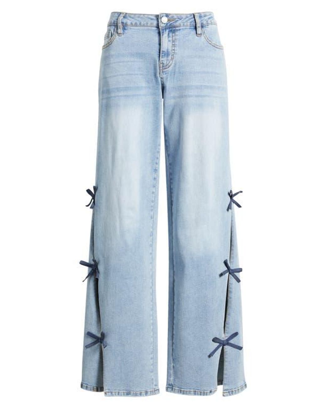 【RANCHIC】side slit denim ribbon pants Make A Statement Denim Side Bow Jeans – Shop Stevies Boutique