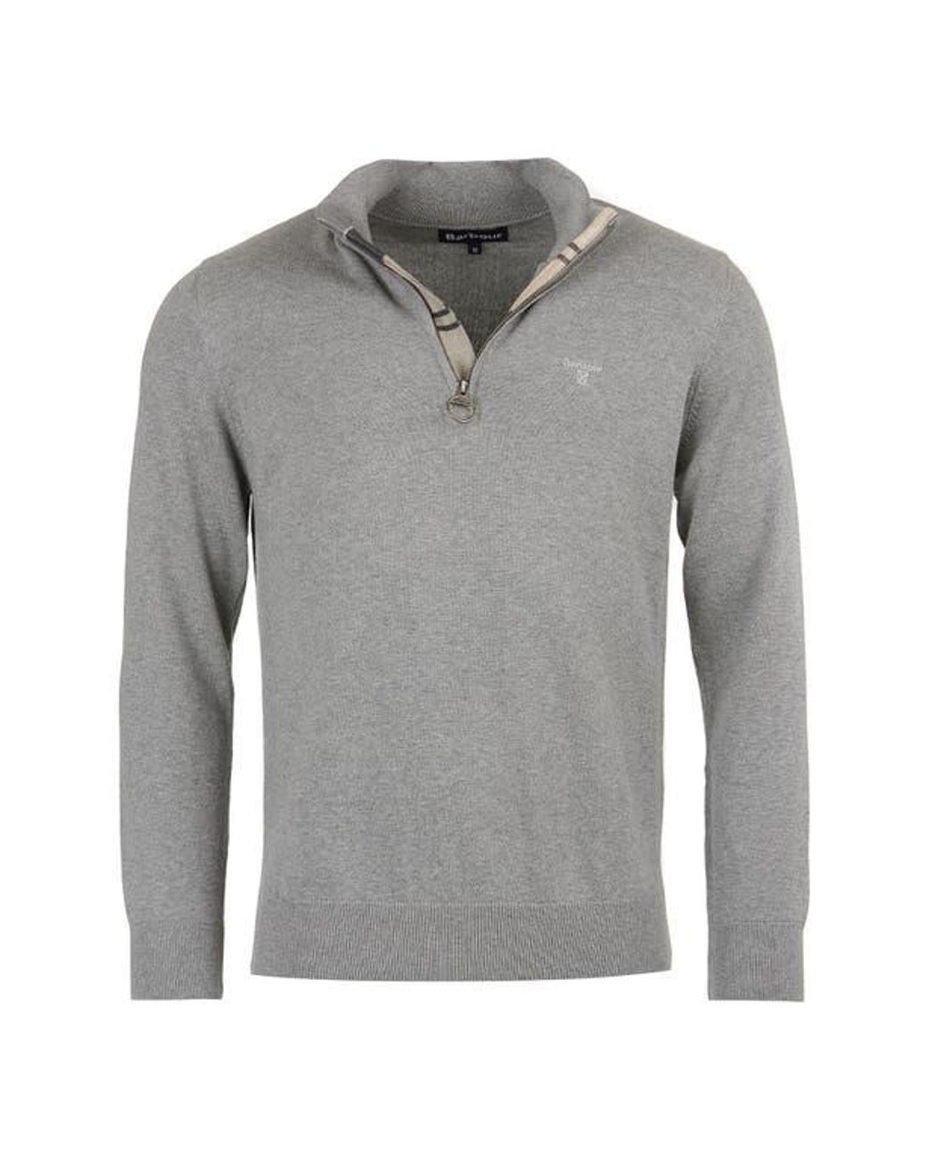 Barbour Gray Cotton Half Zip Sweater for men