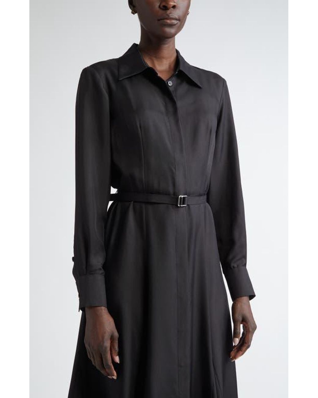 Emilia Wickstead Riko Long Sleeve Silk Twill Midi Shirtdress