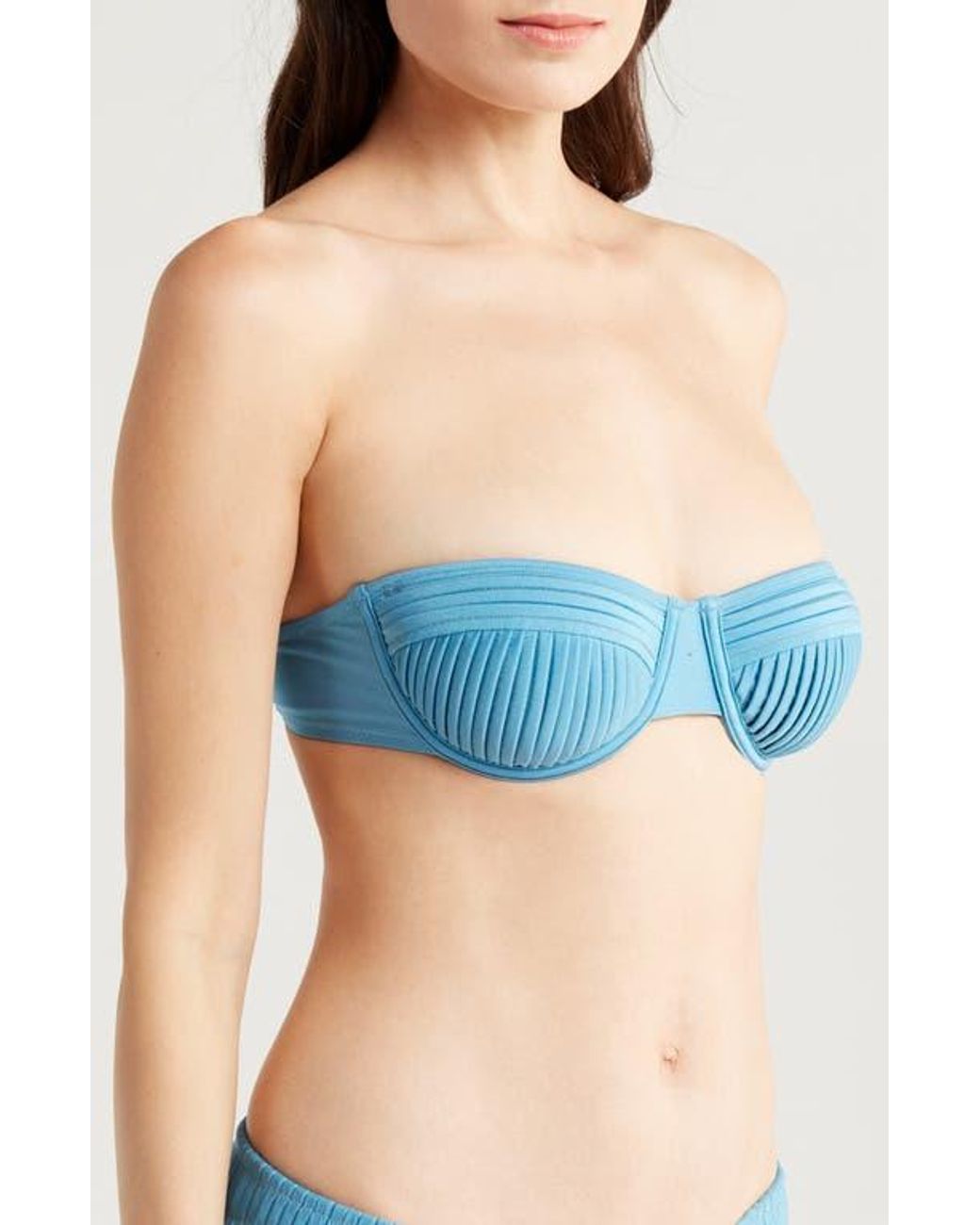 Solid & Striped Blue Solene Pleated Underwire Bikini Top