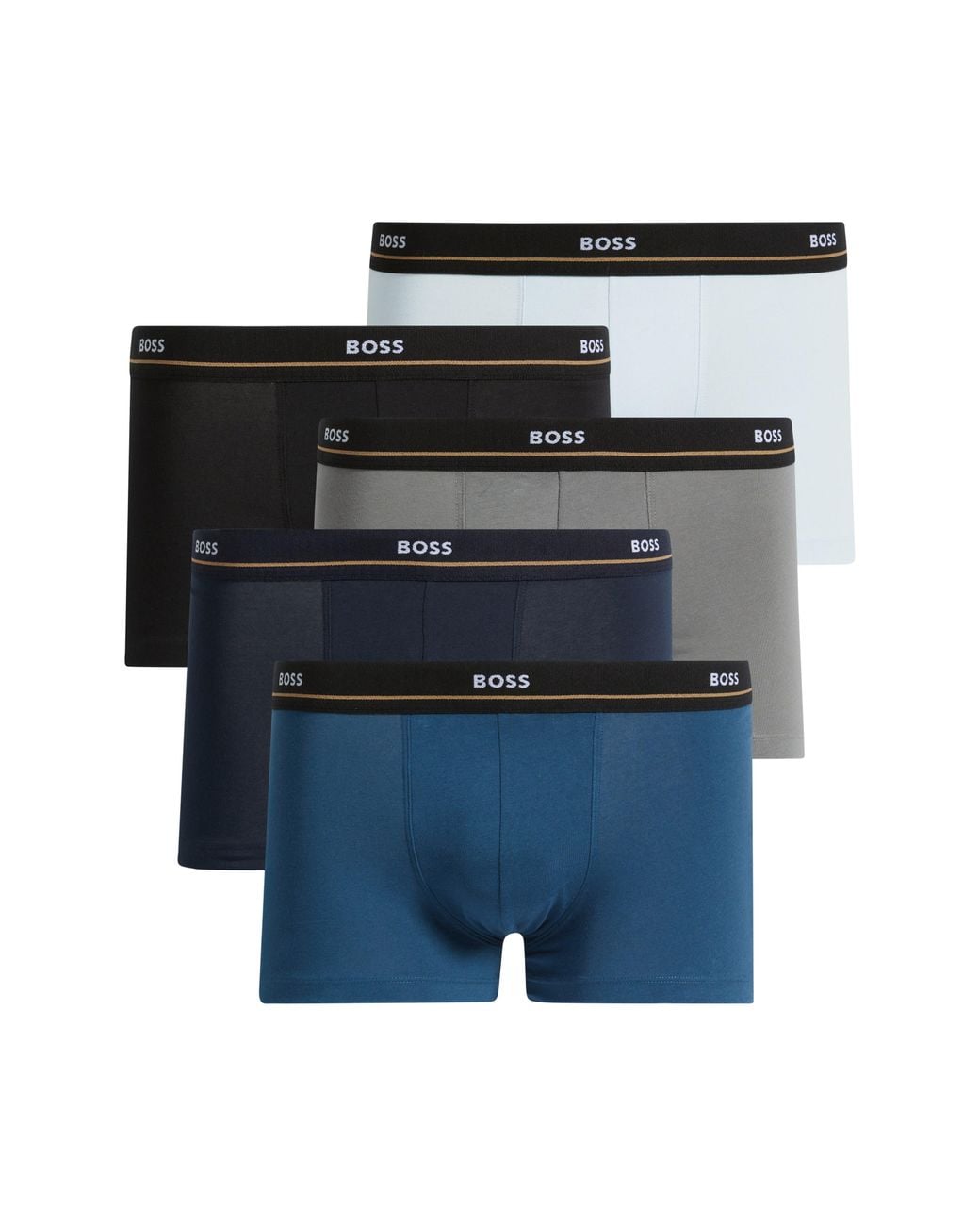 Boss Blue Assorted 5-Pack Essential Stretch Cotton Trunks for men