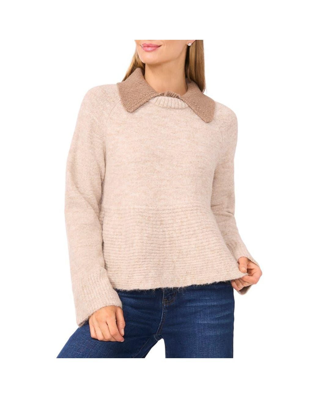 Cece Natural Collar Peplum Sweater
