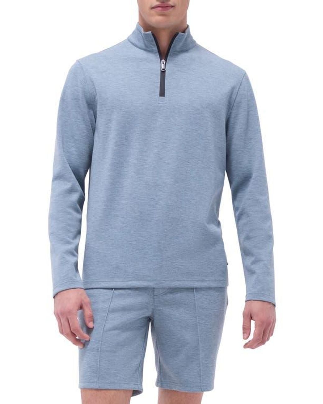Bugatchi Blue Quarter Zip Performance Pullover for men