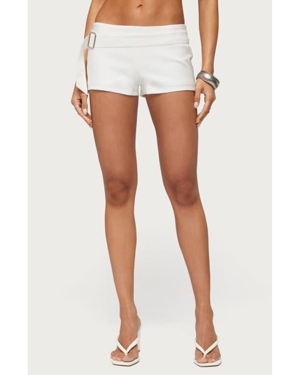 Edikted White Freyan Belted Micro Shorts