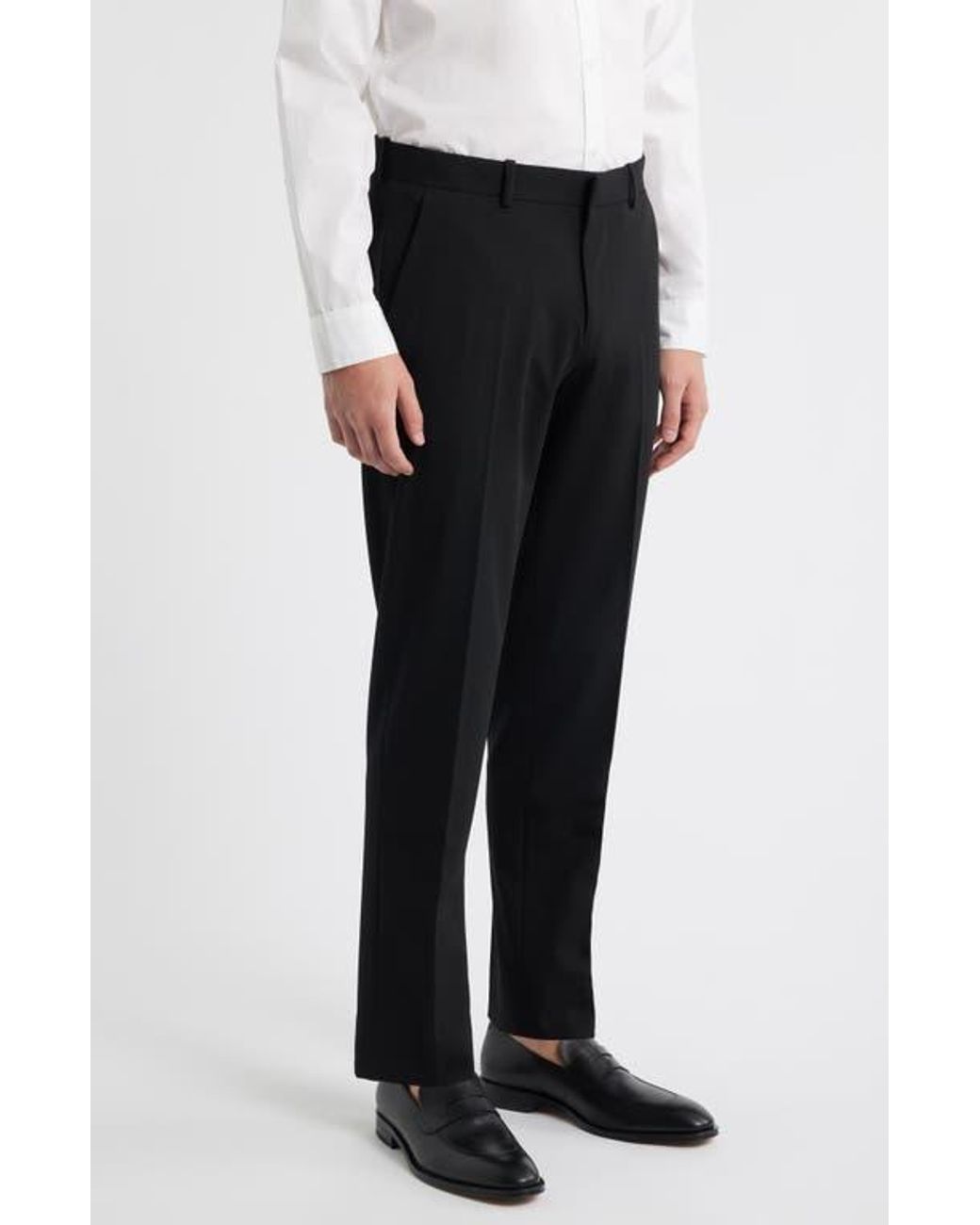 Open Edit Slim Fit Solid Flat Front Stretch Suit Pants in Black for Men ...