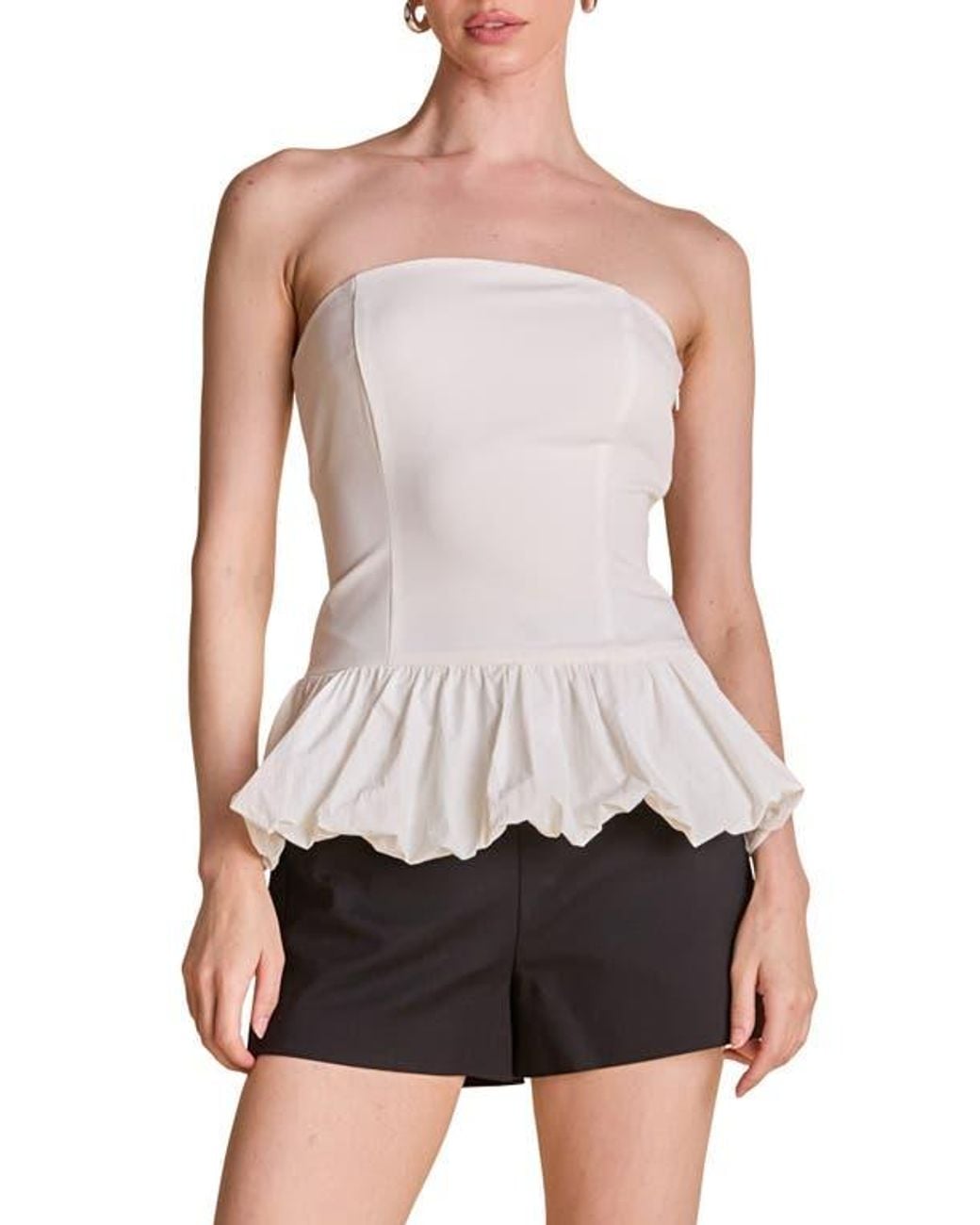 Endless Rose White Strapless Bubble Hem Peplum Top