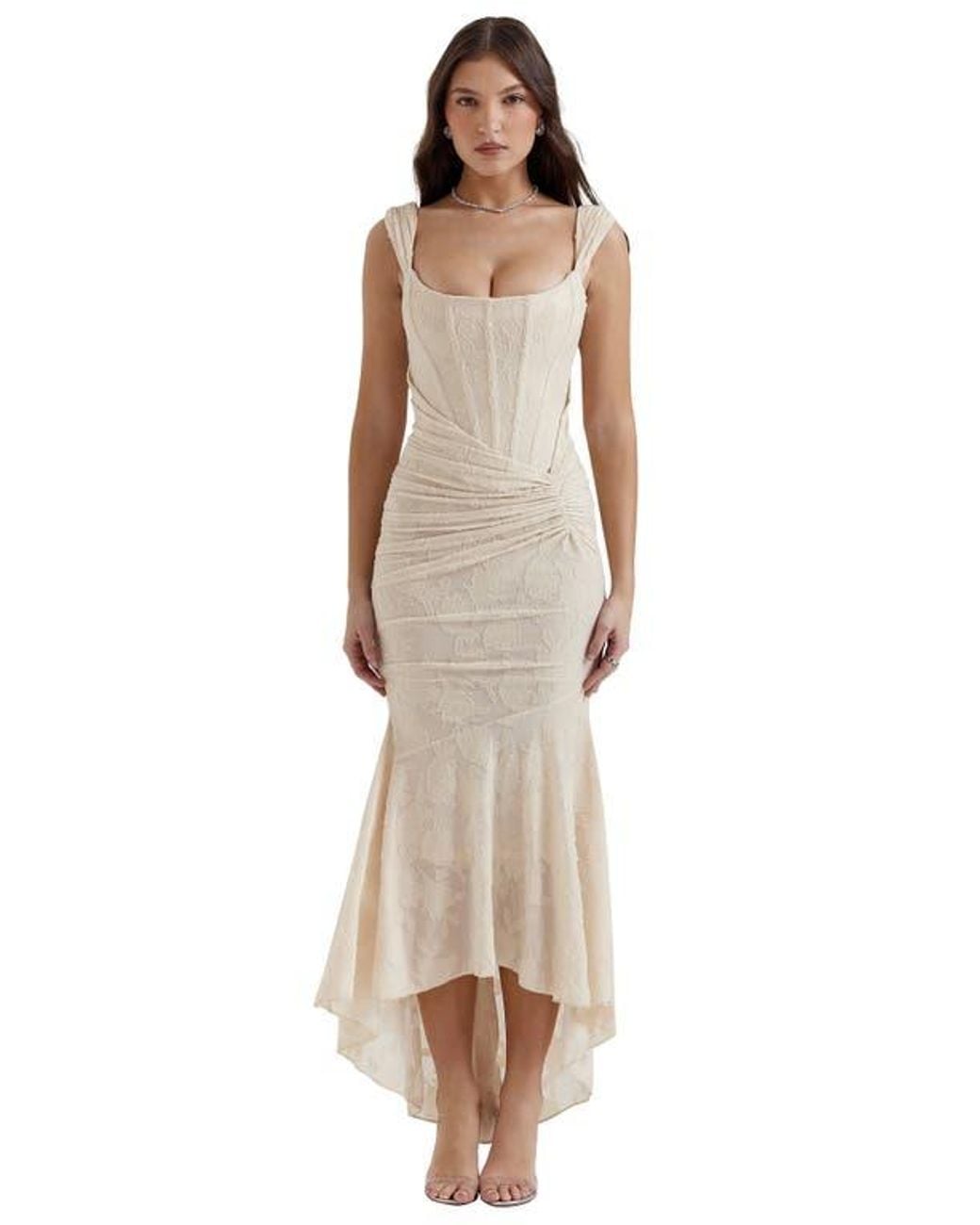 white christmas dresses Cesca Retro Cream White Floral Maxi Dress main image 1