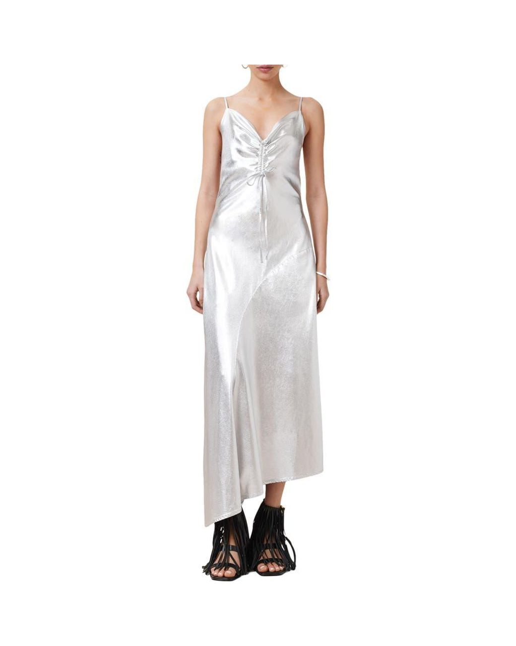 off the shoulder draped asymmetric mini dress in brown Women's Gothic Lace Embroidered V-Neck Asymmetric Slip Dress  Punk Design
