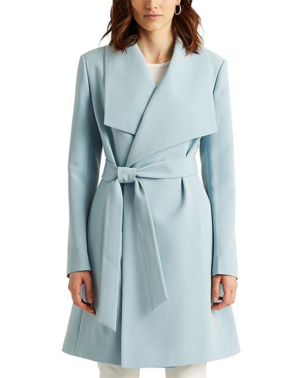 Ralph Lauren Drape Lapel Belted Crepe Longline Coat in Blue Lyst