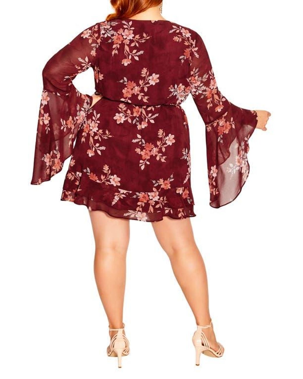 City Chic Danna Print Long Sleeve Faux Wrap Dress in Red | Lyst