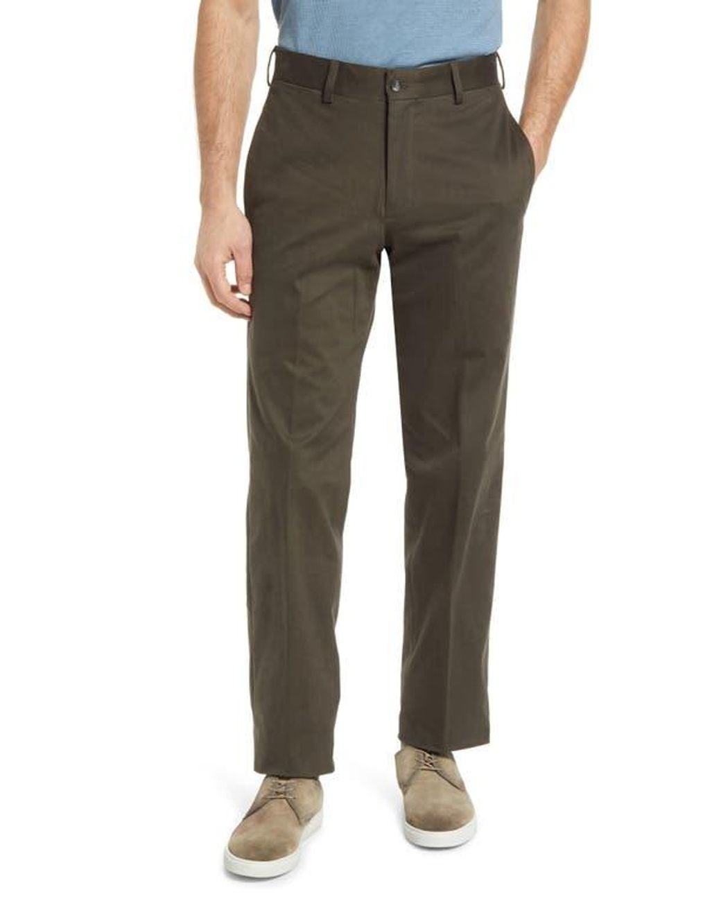 Berle Green Charleston Khakis Flat Front Stretch Sateen Pants for men
