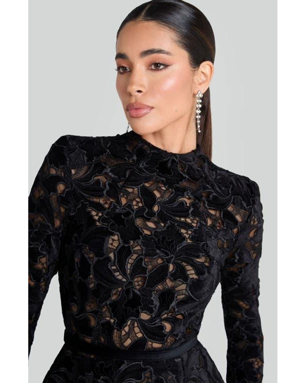 Nadine Merabi Lydia Long Sleeve Lace Overlay Cocktail Minidress in Black | Lyst Nadine Merabi Lydia Long Sleeve Lace Overlay Cocktail Minidress in Black | Lyst