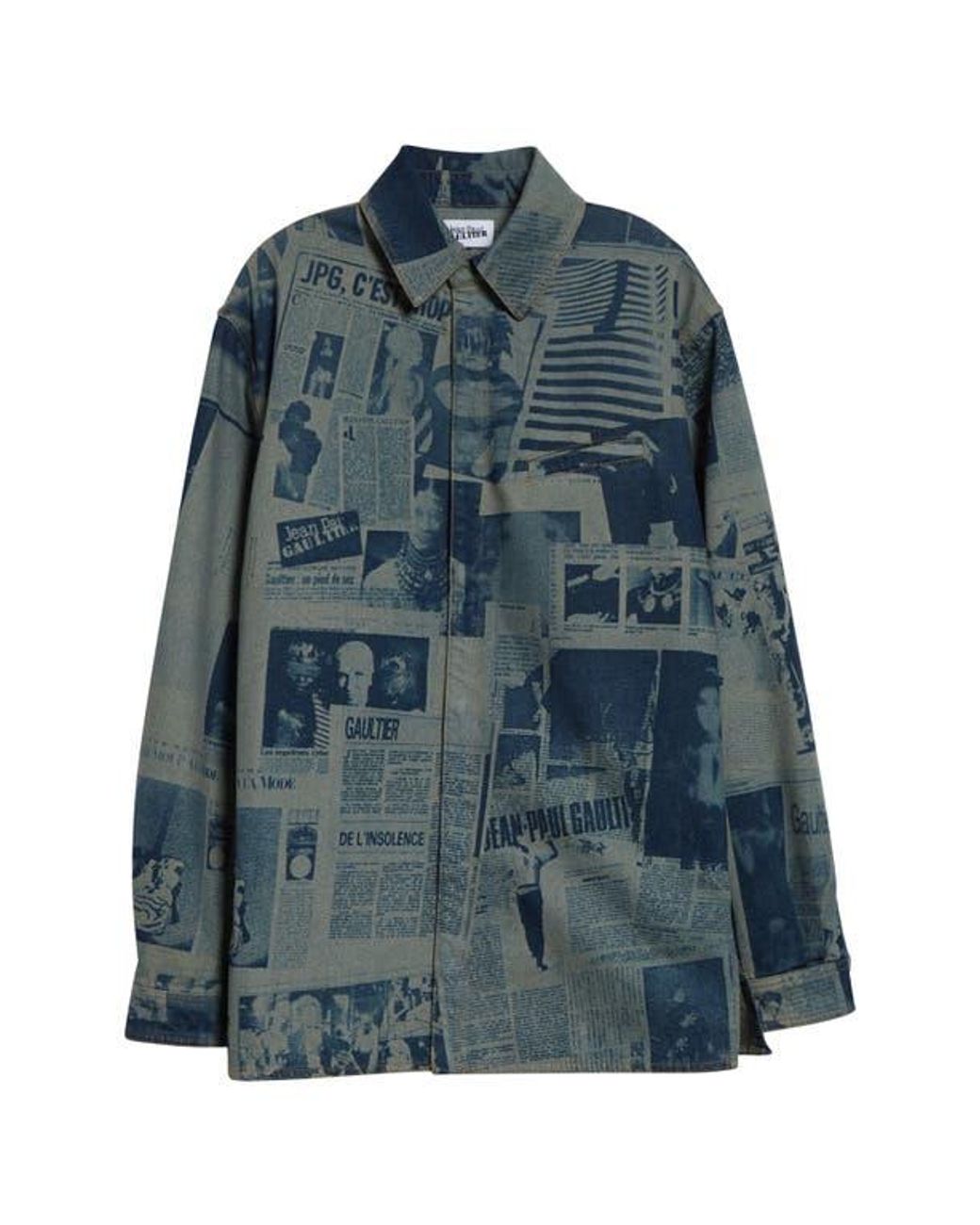 Jean Paul Gaultier Blue Newspaper Print Denim Button-Up Shirt