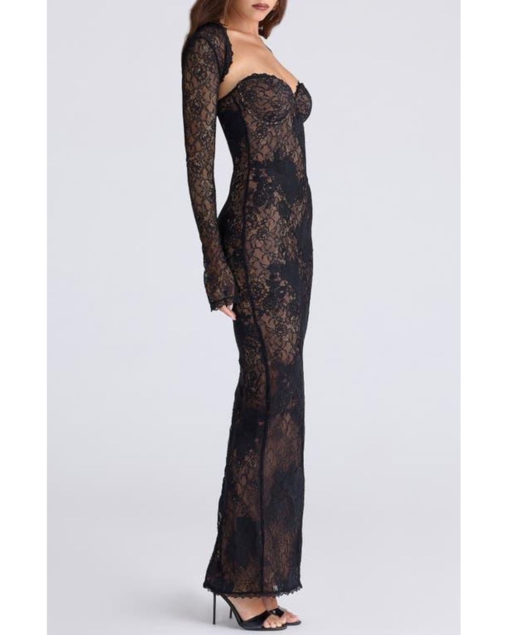 House Of Cb Lucienne Strapless Stretch Lace Gown With Bolero in Black | Lyst