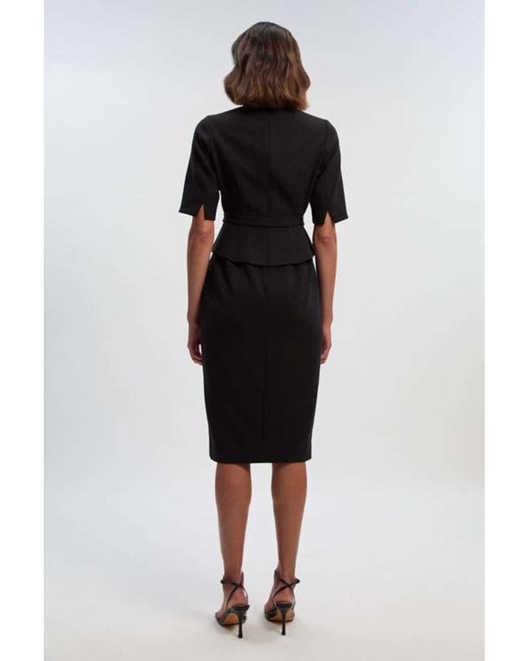 navy blue dress for baby girl KAREN MILLEN Bandage Figure Form Knit Belted Asymmetric Midaxi Dress