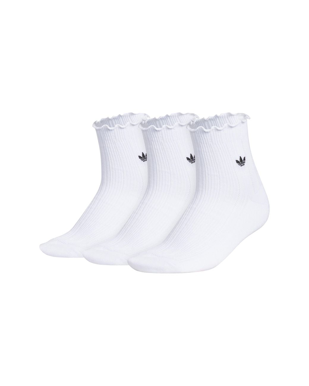 Adidas White Assorted 3-Pack Ruffle Rib Ankle Socks
