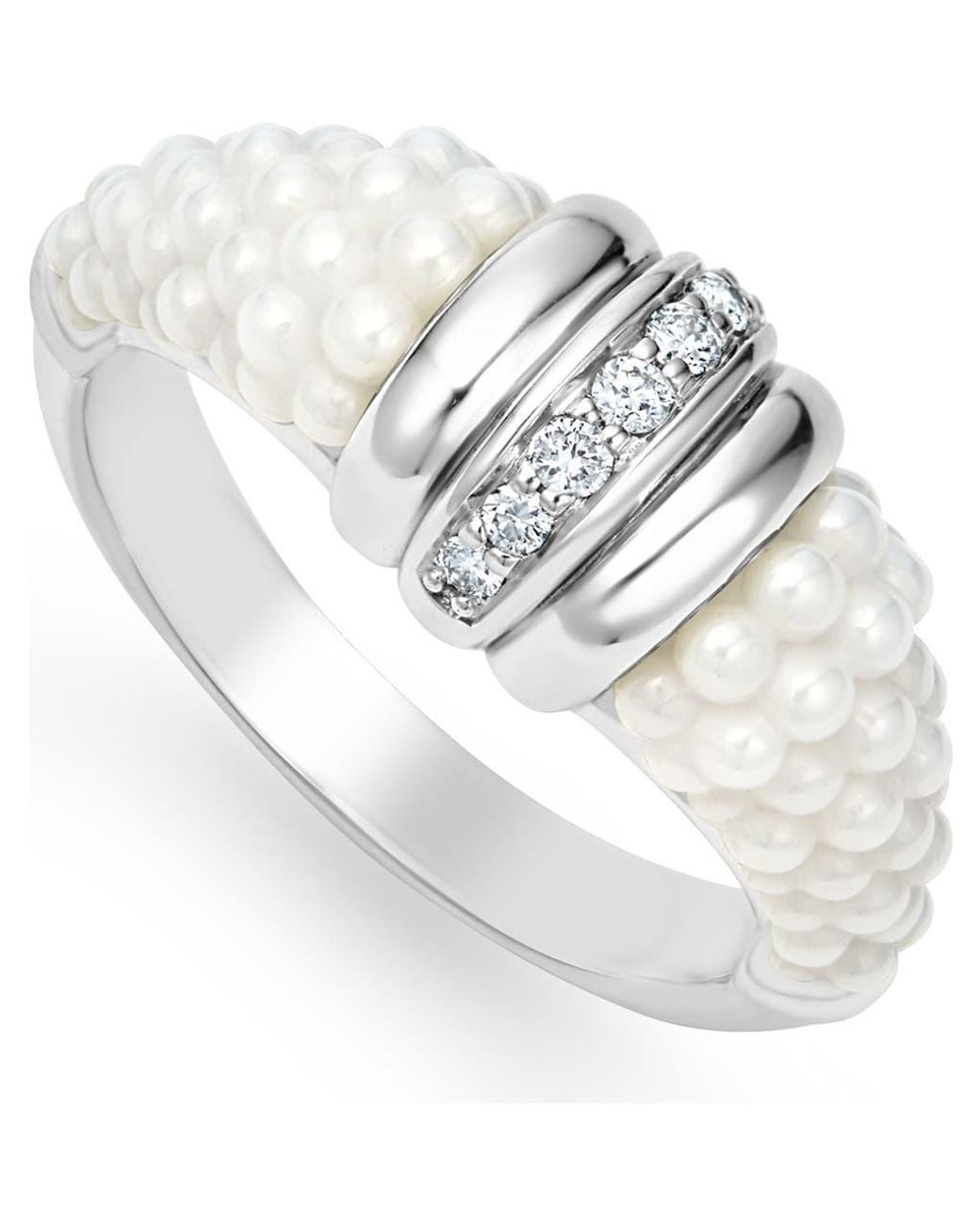 Lagos White Caviar Ceramic Diamond Ring