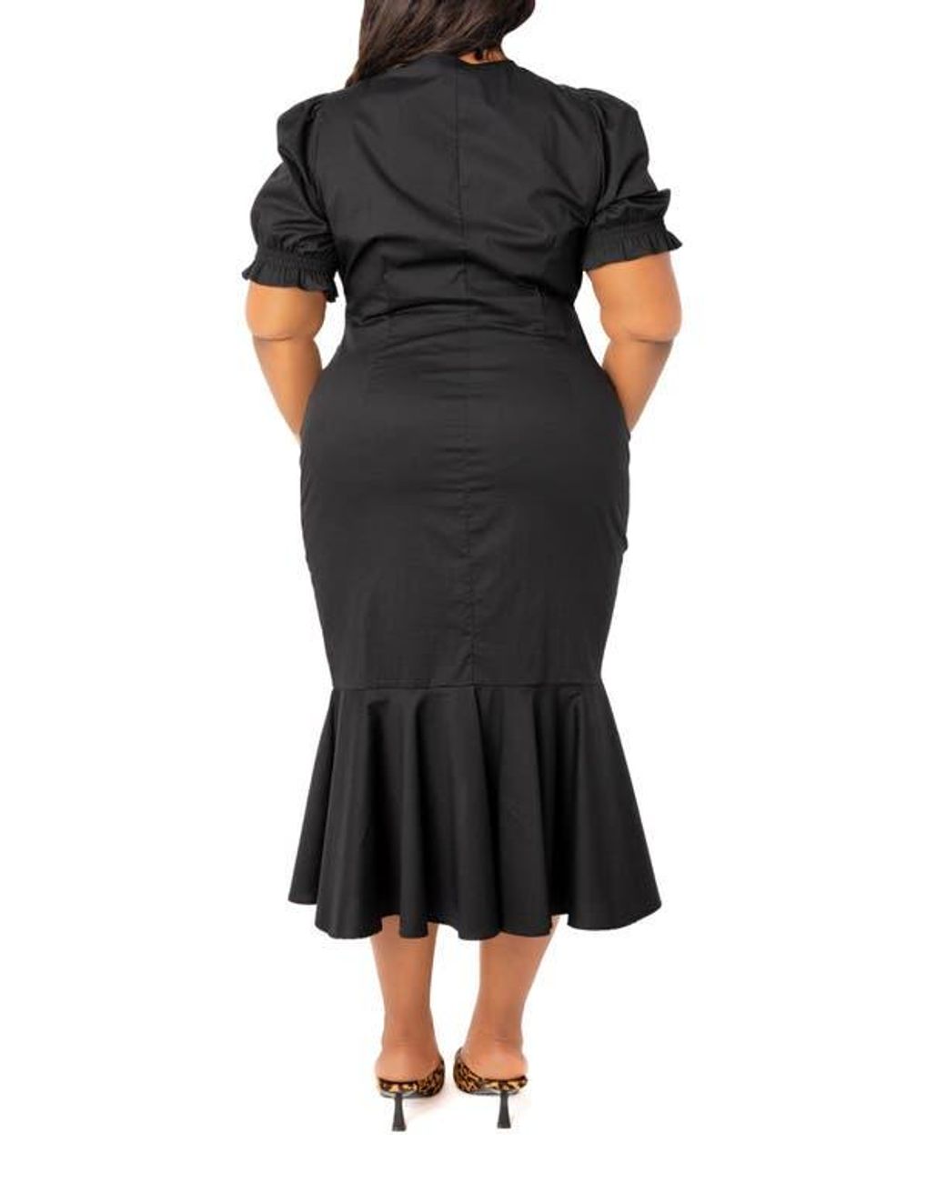 Buxom Couture Ruched Fishtail Midi Dress in Black | Lyst