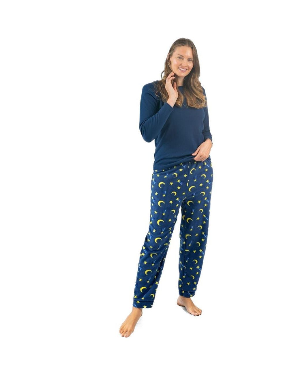 Leveret Blue Cotton Top & Fleece Pants Printed Matching Family Holiday Pajama Set