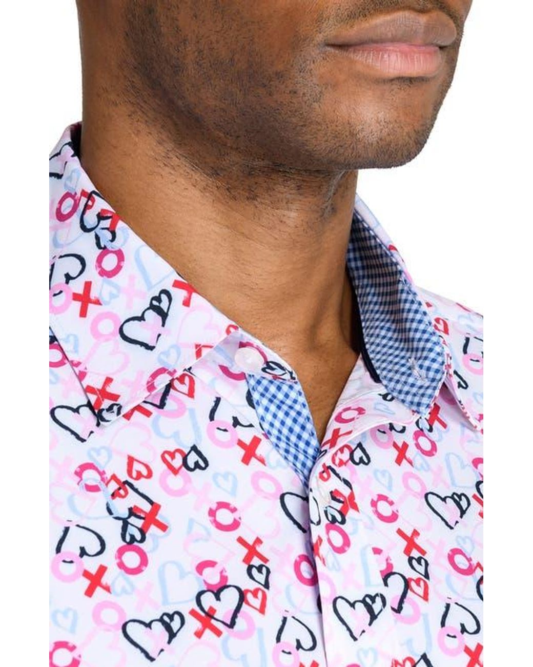 Con.struct Red Slim Fit Heart Motif Recycled 4-Way Stretch Performance Long Sleeve Shirt for men