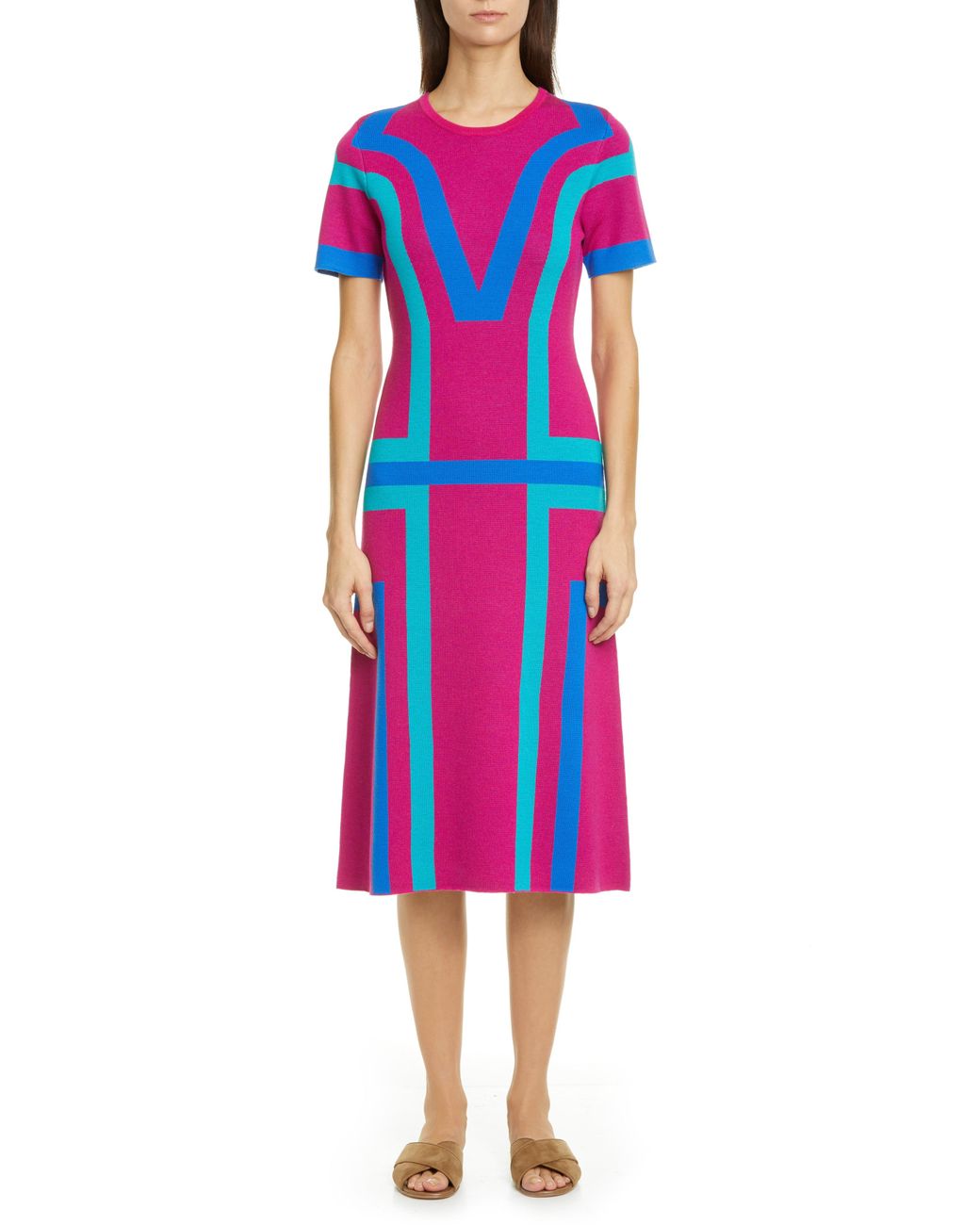 Victor Glemaud Geo Pattern Wool Midi Dress - Lyst