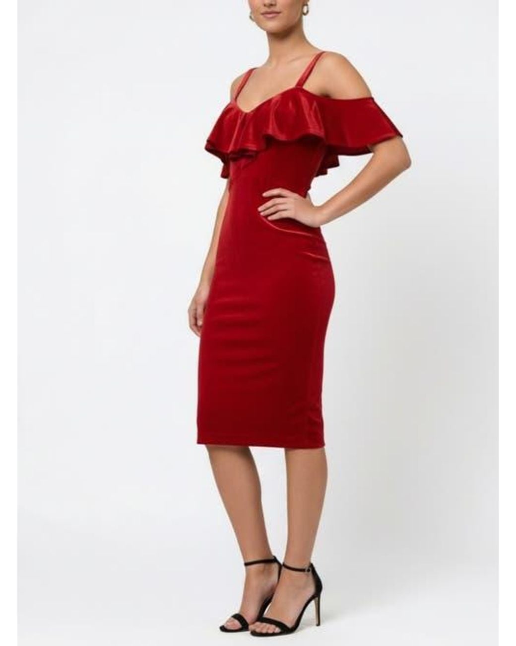 Rachel Roy Red Marcella Off The Shoulder Ruffle Midi Dress
