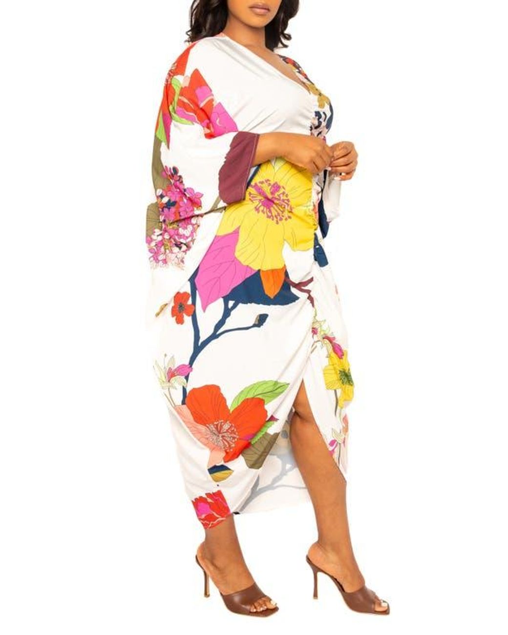 Buxom Couture Print Cinch Waist Caftan Dress in Orange | Lyst