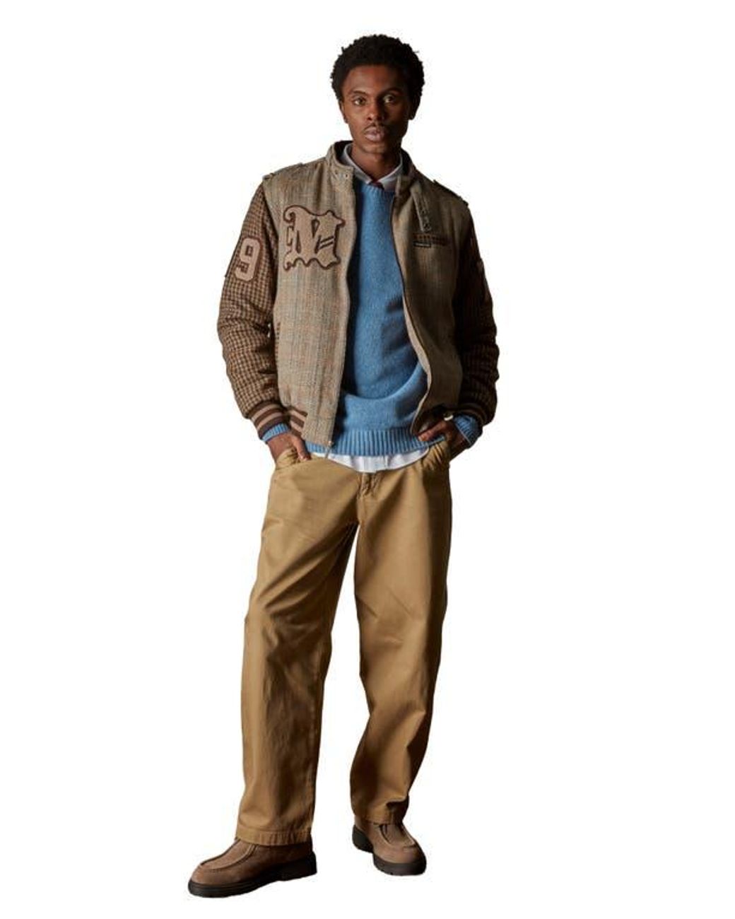 Members Only Brown Tweed Wool Blend Varsity Jacket for men